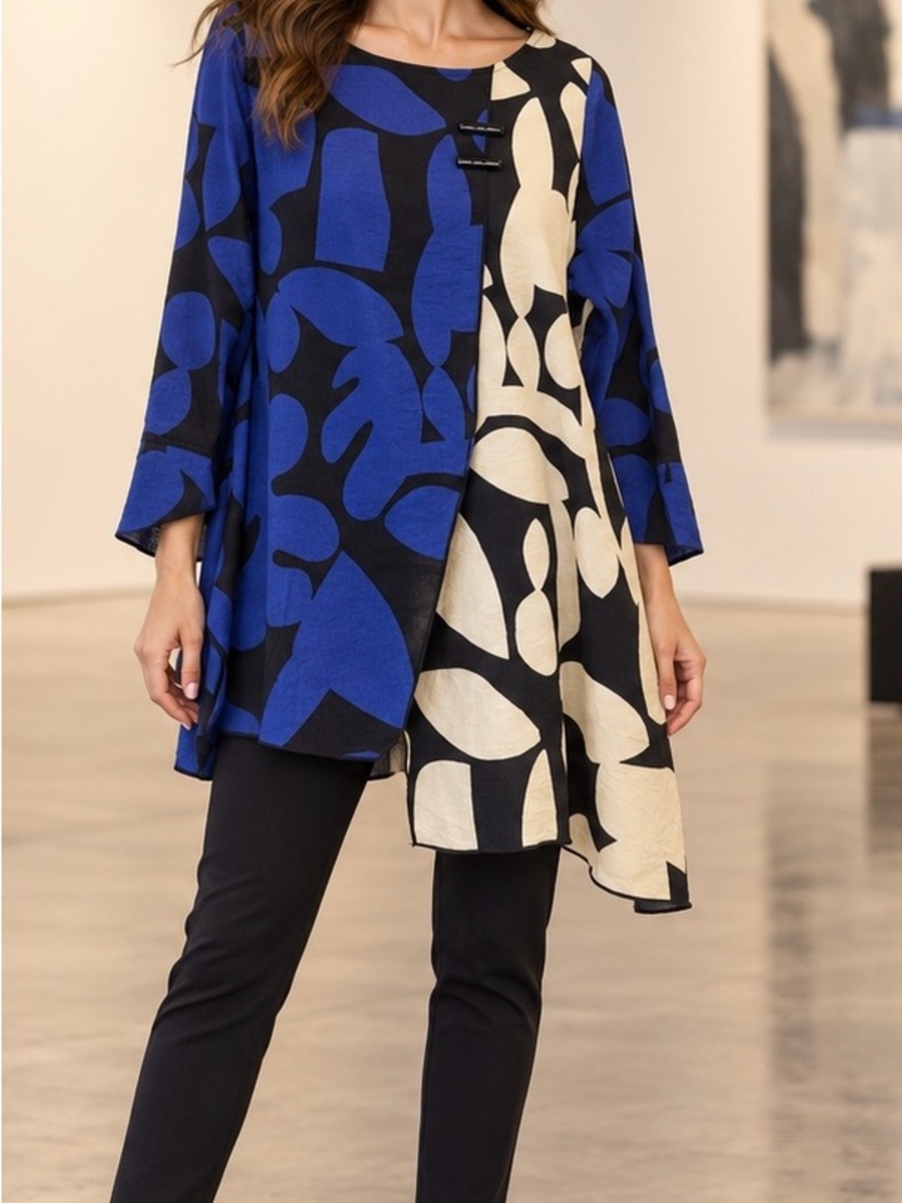 IC Collection Abstract Asymmetrical Art-to-Wear Tunic Top S USA Made Paris Style